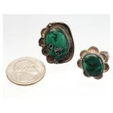 2) Sterling Silver Malachite Stone Rings 11.99g