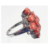 Sterling Silver Coral Ring Sz 8.25 - 6.31g