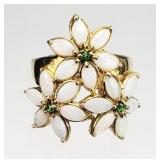 .925 Sterling Gold Tone Floral Opal Ring 7.22g