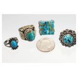 4 Sterling Silver Turquoise Southwest Rings