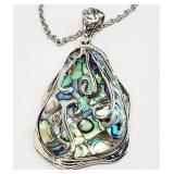 Silver Tone Necklace w/ Abalone Shell Pendant