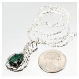 Sterling Silver Necklace, Malachite Pendant 9.10g