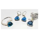 4pc .925 Silver Blue Topaz Jewelry 7.53g
