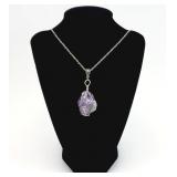 Silver Tone Purple Amethyst Stone Pendant Necklace