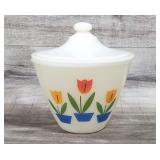 MCM Fire King Milk Glass Tulip Grease Jar & Lid