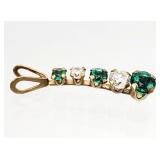 10K GOLD Green Clear Stone Necklace Pendant 0.32g