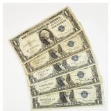 5) 1935A-E $1 Dollar Silver Certificates