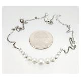 .925 Sterling Silver Pearl & CZ Necklace 5.16g