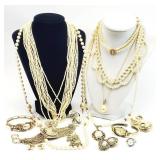15pc Costume Jewelry, Cameo, Pearls +