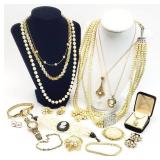 17pc Costume Jewelry, Cameo, Watches Pearls