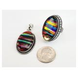 .925 Sterling Silver Ammolite Opal Pendant, Ring