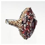 .925 Sterling Silver Garnet Cluster RING 10.22g