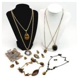13pc Tiger Eye Gemstone Necklace, Pendants, Stones
