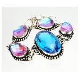 Sterling Silver Iridescent Stones 7" Bracelet
