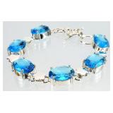 Sterling Silver Sim Blue Topaz Gemstones Bracelet