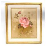 Artist Signed M. White Framed Rose Oil Painting