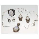 6pc .925 Sterling Silver Moonstone Jewelry 19.65g
