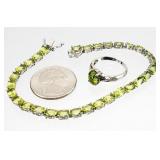 .925 Sterling Silver Peridot Bracelet, RING 12.58g