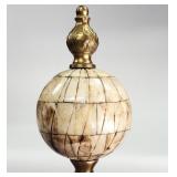 Brass Pedestal Mosaic Sphere Inlayed Bone Ball