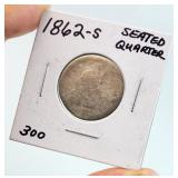 1862-S Seated Quarter Coin