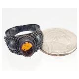 Vtg. .925 Sterling Silver Amber RING