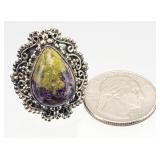 Vtg. .925 Sterling Silver Tasmanian Stichtite RING