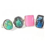 4) .925 Sterling Silver Ladies Gemstone Rings 24g