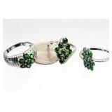 3 Sterling Silver Emerald Green Stone Rings 11.86g