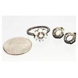 Sterling Silver Fire Opal Ring, Earrings 6.05g