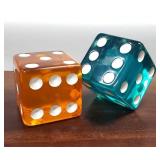 Large " 6 Sided  LUCITE Dice Pair RARE
