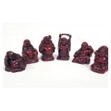6pc Red Asian Netsuke BUDDHA Figures