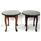 Mahogany Wood Finish Glass Top End Tables
