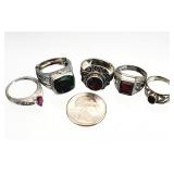 5) Sterling Silver Assorted Stone RINGS 26g