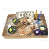 John Deere, Pool Balls, Elephant Figs, Drawer full