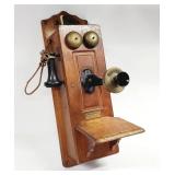 Antique Long Distance Oak Wood Wall Telephone