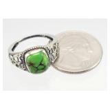 .925 Sterling Silver Green Turquoise, RING 2.82g
