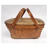 Vintage Hand Woven Wood Picnic Basket