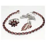 Sterling Silver Garnet Gemstone Jewelry Set