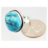 .925 Sterling Silver Sz 7.25 Turquoise Nugget RING
