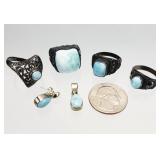 Sterling Silver Larimar Gemstone Rings, Earrings