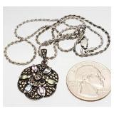 .925 Marcasite Sand Dollar Necklace, Pendant