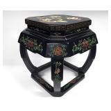 Vtg. Chinese Black Lacquer Inlayed Side Table