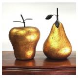 Vtg. MCM Gold Gilt Porcelain Apple, Pear Sculpture