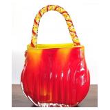 Vtg. Retro Artglass Purse Hand Basket Vase