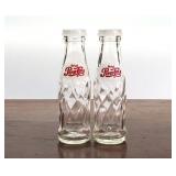 Vtg. PEPSI~COLA Clear Glass Bottle S&P Shakers