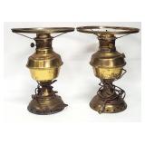 2 Vtg Brass Kerosene Oil Electrified Lamps