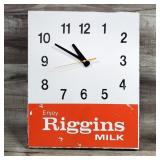 Vtg Riggins Dairy Muncie, IN Metal Wall CLOCK