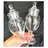 2 Vtg Clear Glass 8" Apothecary Pedestal Jars