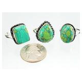3) .925 Sterling Silver Jewelry Turquoise Rings