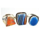 3) .925 Sterling Silver Jewelry Gemstone Rings